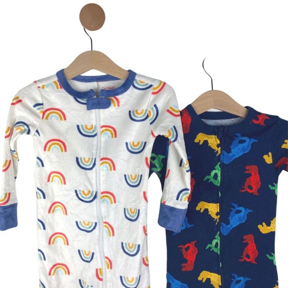 Cat & Jack and Old Navy set of 2 One Piece Pijamas Rainbow and Dinosaur Print 18 - Picture 3 of 9